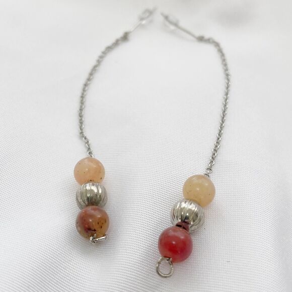 Handmade Silver Threader Earrings with Peach Pink Silver Beads - Picture 2 of 4